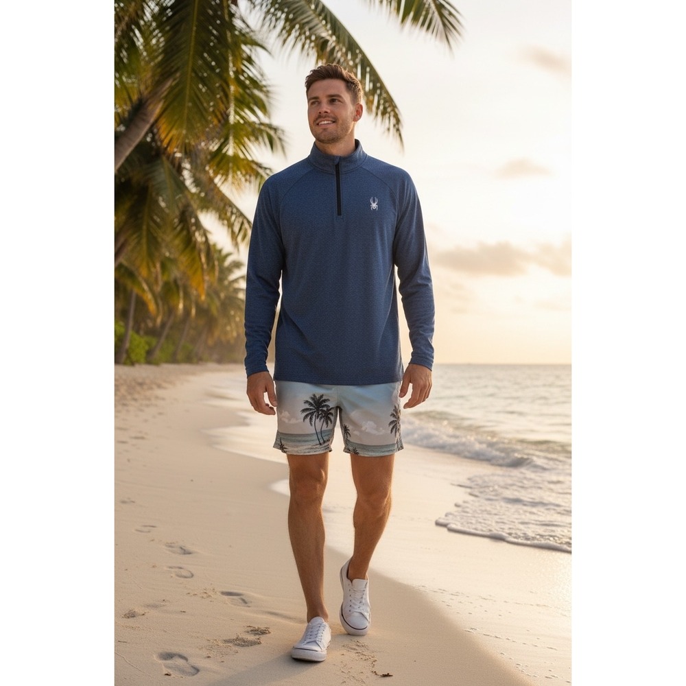Spyder Active Mens‎ Blue 1/4 Zip Long Sleeve Pullover Shirt Top Sz L